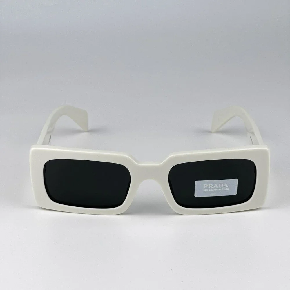 Prada PR A07S 1425S0 Sunglasses Talc White Dark Grey Rectangle Unisex - Picture 5 of 10